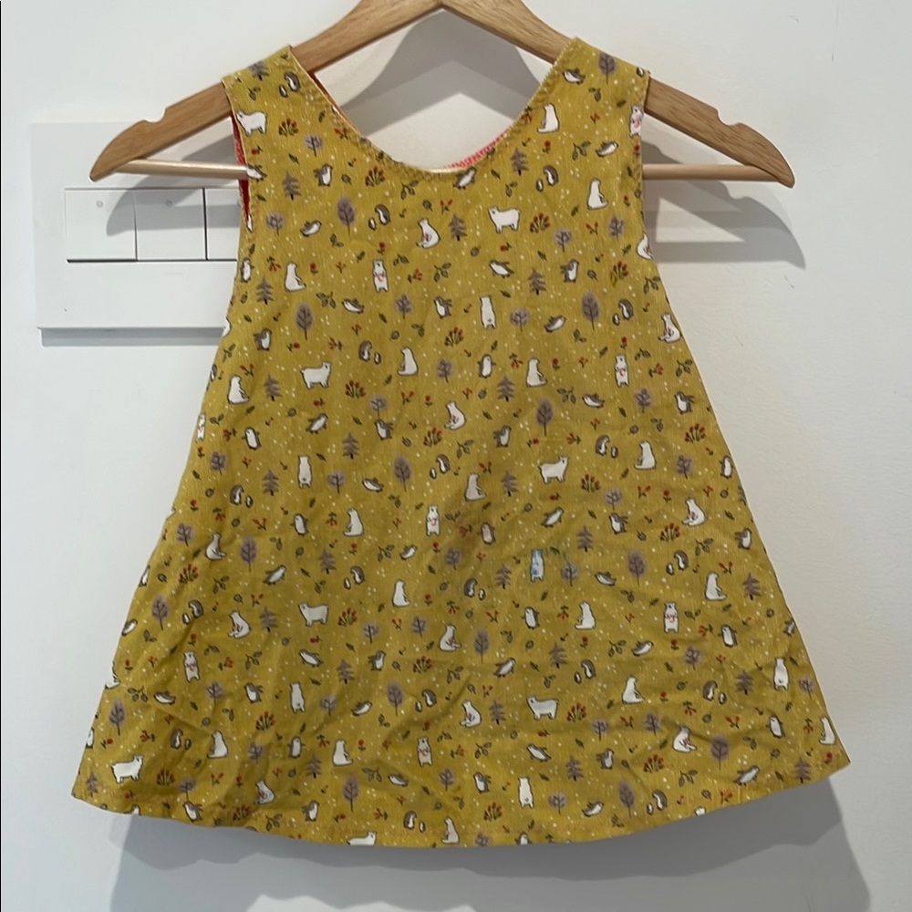 Yellow patterned smock dress corduroy European size 2T-3T